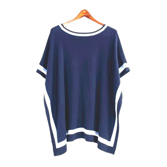 Talbots Womens XS/S Navy Poncho Sweater Blue Striped Knit Casual Nautical Preppy - Picture 2 of 8